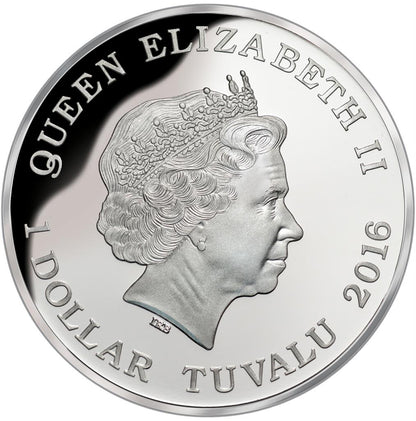 Tuvalu 2016 $1 Deadly and Dangerous Death Adder 1oz Silver Coloured Proof Coin