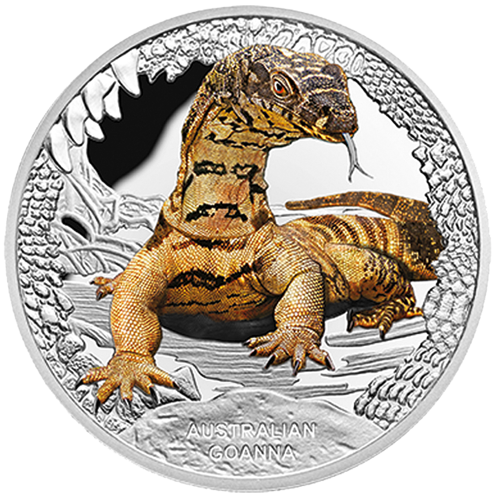 Tuvalu 2016 $1 Australia's Remarkable Reptile Goanna 1oz Silver Coloured Proof Coin