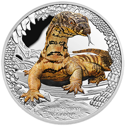 Tuvalu 2016 $1 Australia's Remarkable Reptile Goanna 1oz Silver Coloured Proof Coin