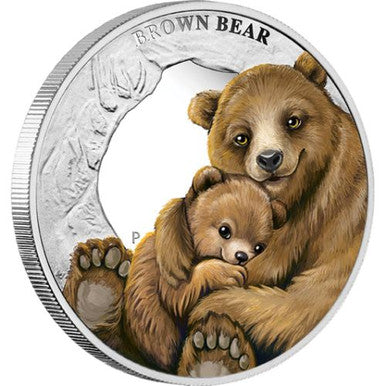 Tuvalu 2014 50c Mother's Love Brown Bear 1/2oz Silver Coloured Proof Coin