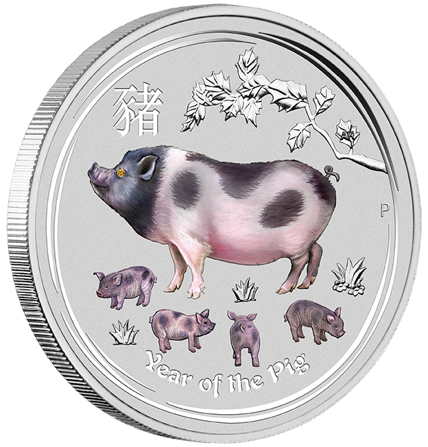 2019 $30 Year of the Pig Kilo Silver Gemstone Edition