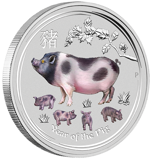 2019 $30 Year of the Pig Kilo Silver Gemstone Edition
