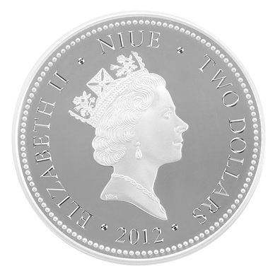 Niue 2012 $2 Feng Shui Koi 1oz Silver Coloured Proof Coin