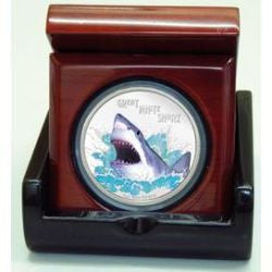 Tuvalu 2007 $1 Deadly and Dangerous Great White Shark 1oz Silver Coloured Proof Coin