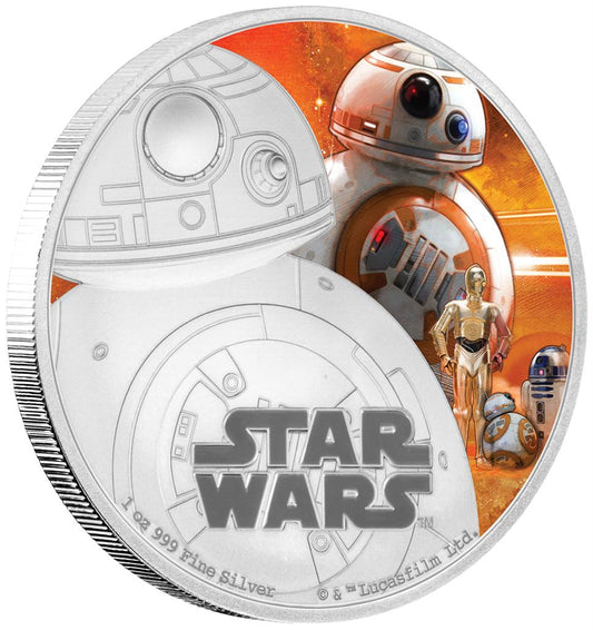 Niue 2016 $2 Star Wars BB8 1oz Silver Coloured Proof Coin