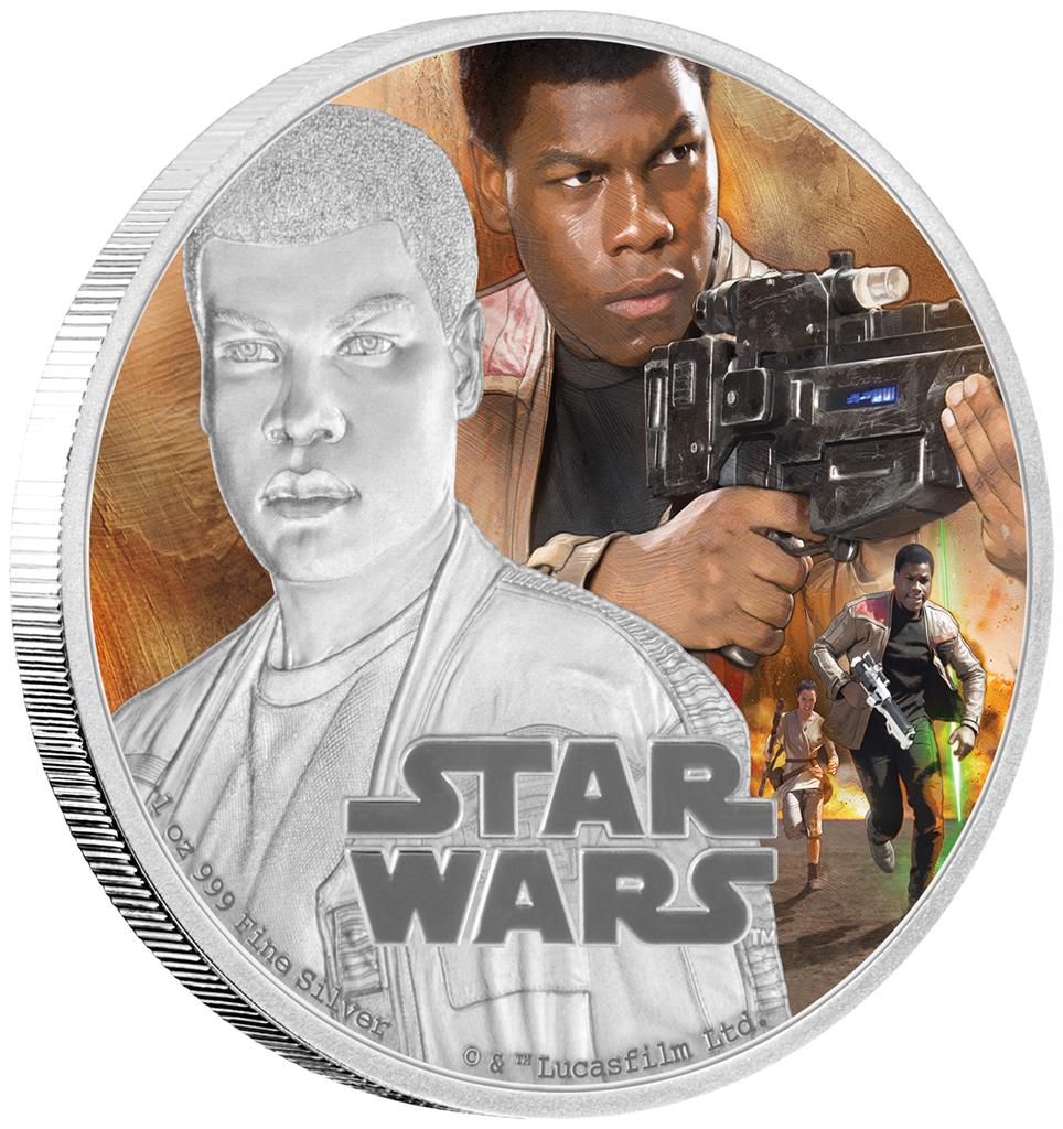Niue 2016 $2 Star Wars Finn 1oz Silver Coloured Proof Coin