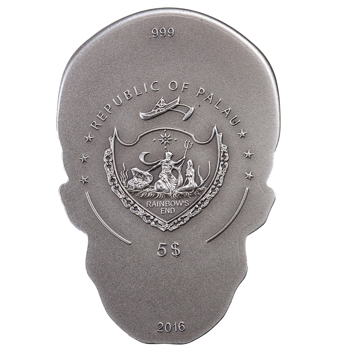 Palau 2016 $5 Skull 1oz Silver Antiqued Coin