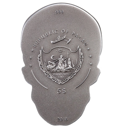 Palau 2016 $5 Skull 1oz Silver Antiqued Coin