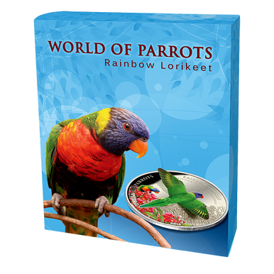 Cook Islands 2015 $5 World of Parrots Rainbow Lorikeet Silver Coloured 3D Coin