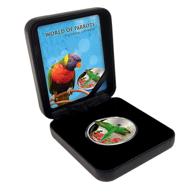Cook Islands 2015 $5 World of Parrots Rainbow Lorikeet Silver Coloured 3D Coin