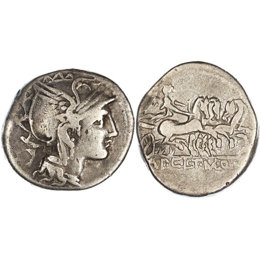 Roman Republic, Ap. Claudius Ap.f. C.n. Pulcher, T. Manlius Mancinus &amp; Q. Urbinius, Silver Denarius, 111-110 BC, gF-nVF