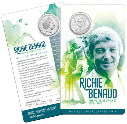 2017 50c Richie Benaud The Voice of Cricket Uncirculated Coin