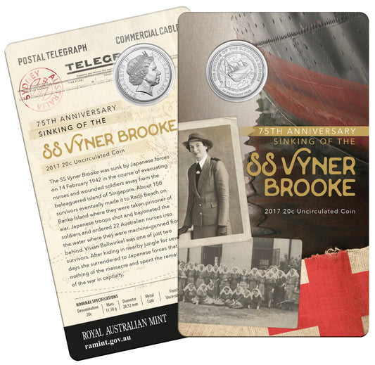 2017 20c 75th Anniversary Sinking of The SS Vyner Brooke Uncirculated Coin