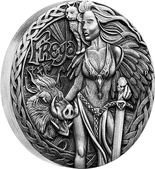 Tuvalu 2017 $2 Norse Goddesses Freya 2oz Silver Antiqued Coin