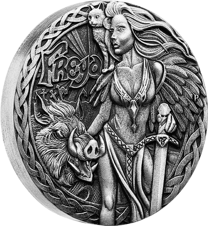 Tuvalu 2017 $2 Norse Goddesses Freya 2oz Silver Antiqued Coin