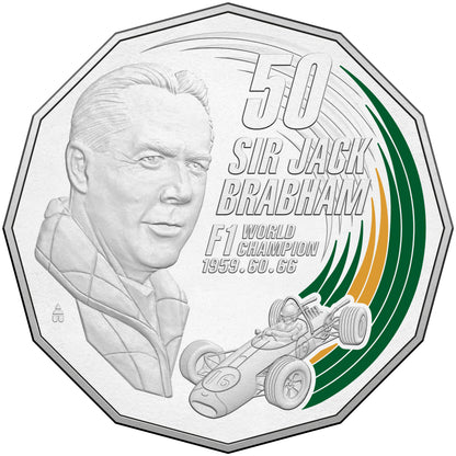 2017 50c Sir Jack Brabham F1 World Champion Coloured Uncirculated Coin