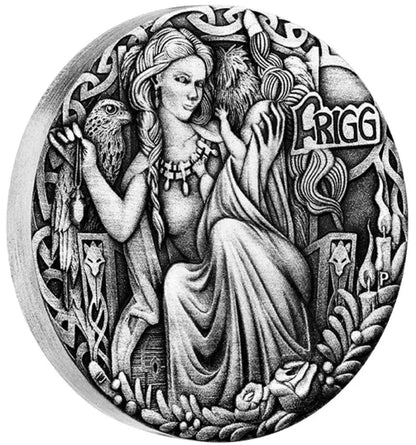 Tuvalu 2017 $2 Norse Goddesses Frigg 2oz Silver Antiqued Coin