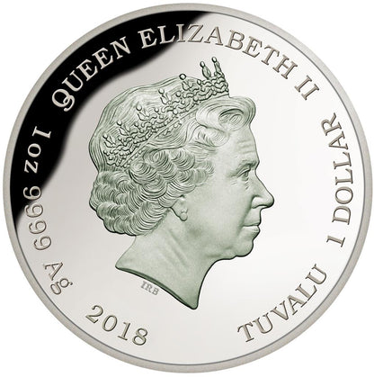 Tuvalu 2018 $1 Endangered and Extinct Powerful Owl 1oz Silver Coloured Proof Coin