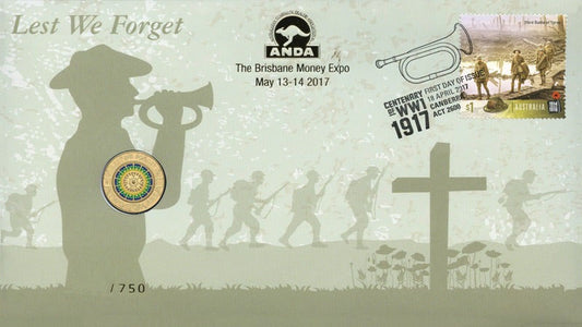 2017 $2 ANDA Brisbane Centenary of WWI Lest We Forget 'C' Mintmark PNC