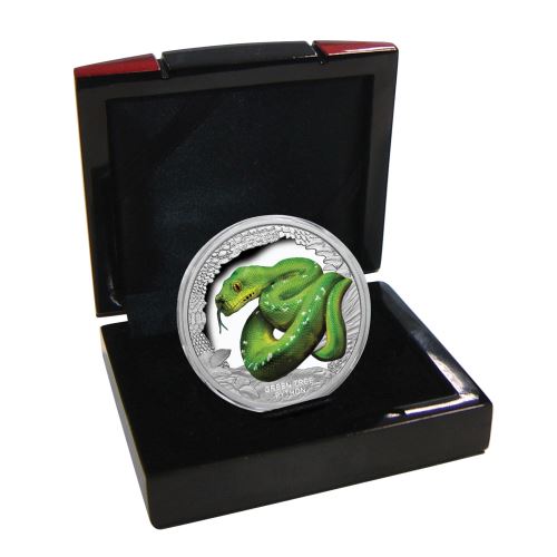 Tuvalu 2018 $1 Australia's Remarkable Reptile Green Tree Python 1oz Silver Coloured Proof Coin