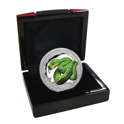 Tuvalu 2018 $1 Australia's Remarkable Reptile Green Tree Python 1oz Silver Coloured Proof Coin