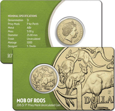 2015 $1 ANDA Perth Mob of Roos 'P' Privy Mark Uncirculated Coin