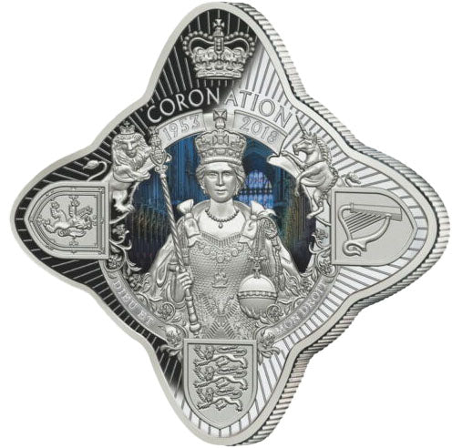 Tokelau 2018 $1 Queen Elizabeth II Coronation 65th Anniversary 1oz Silver Coloured Royal Star Shaped Proof Coin