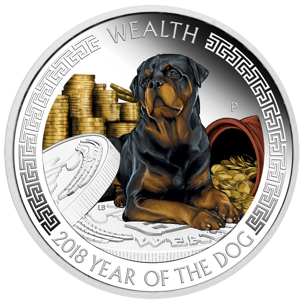 Tuvalu 2018 $1 Lunar Good Fortune Year of The Dog Wealth & Wisdom 1oz Silver Coloured 2 Coin Proof Set