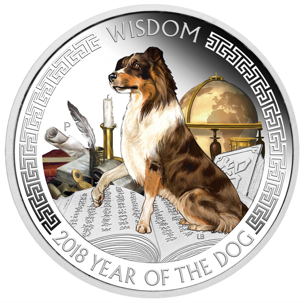 Tuvalu 2018 $1 Lunar Good Fortune Year of The Dog Wealth & Wisdom 1oz Silver Coloured 2 Coin Proof Set