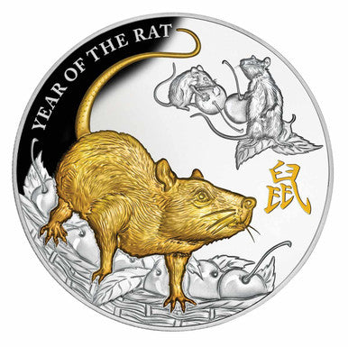 2020 Year of the Rat $8 Gilded 5oz Silver Proof