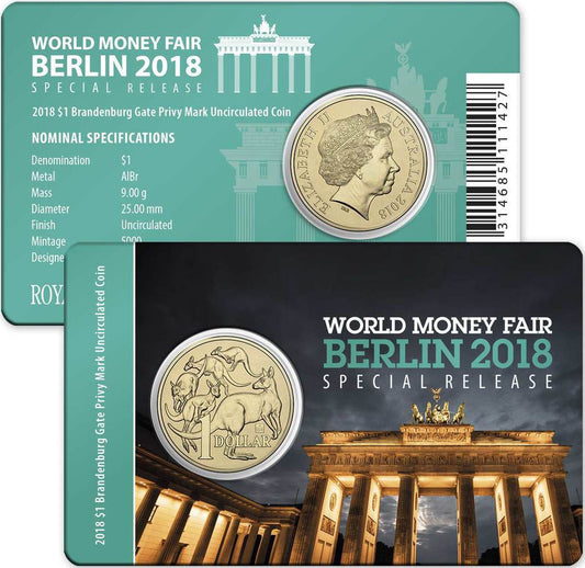 2018 $1 WMF Berlin 'Brandenburg Gate' Privy Mark Uncirculated Coin