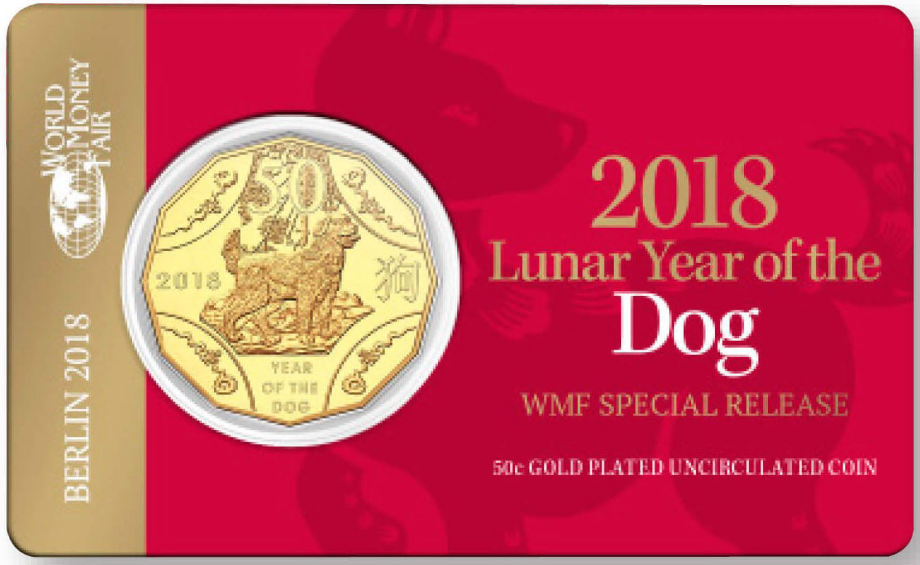 2018 50c WMF Berlin Lunar Year of The Dog Gold Plated Uncirculated Coin