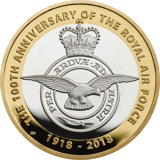 UK 2018 £2 RAF Centenary Badge Selectively Gold Plated Silver Proof Coin