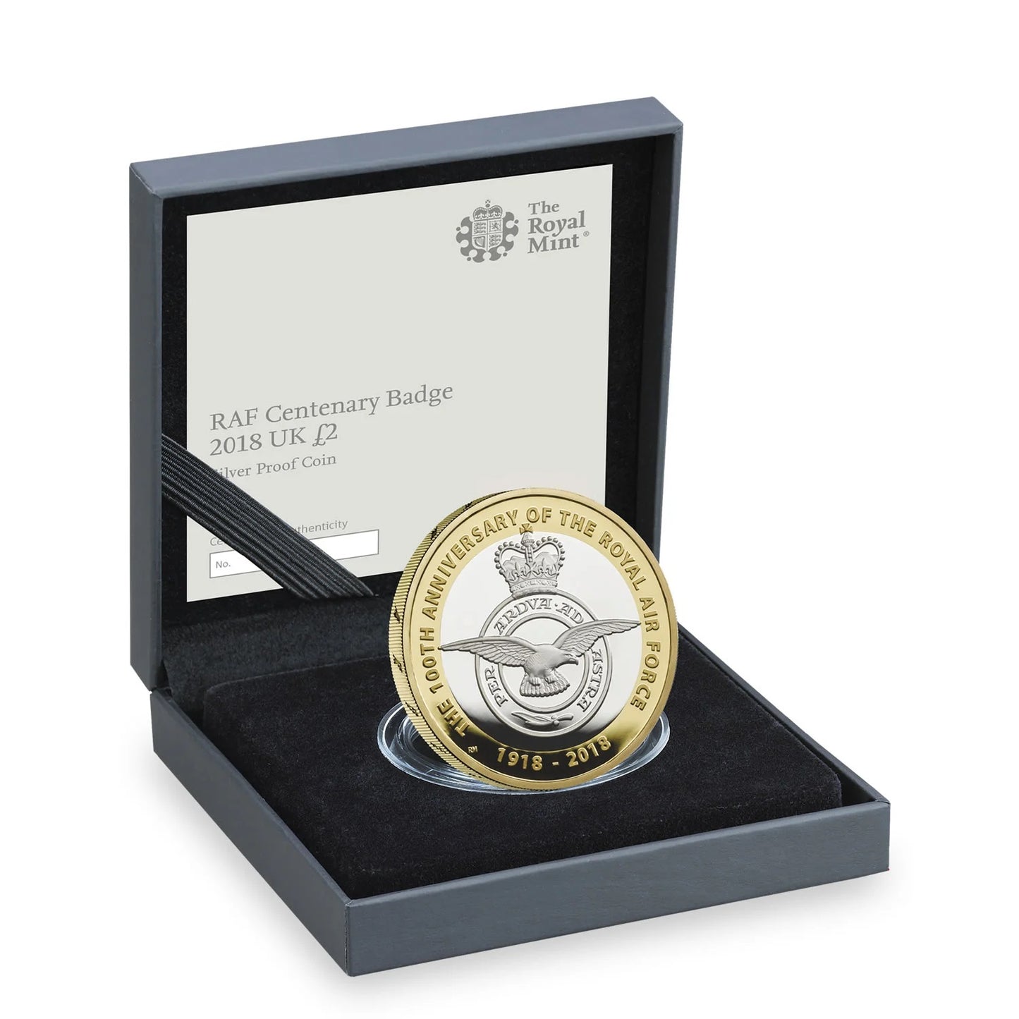 UK 2018 £2 RAF Centenary Badge Selectively Gold Plated Silver Proof Coin