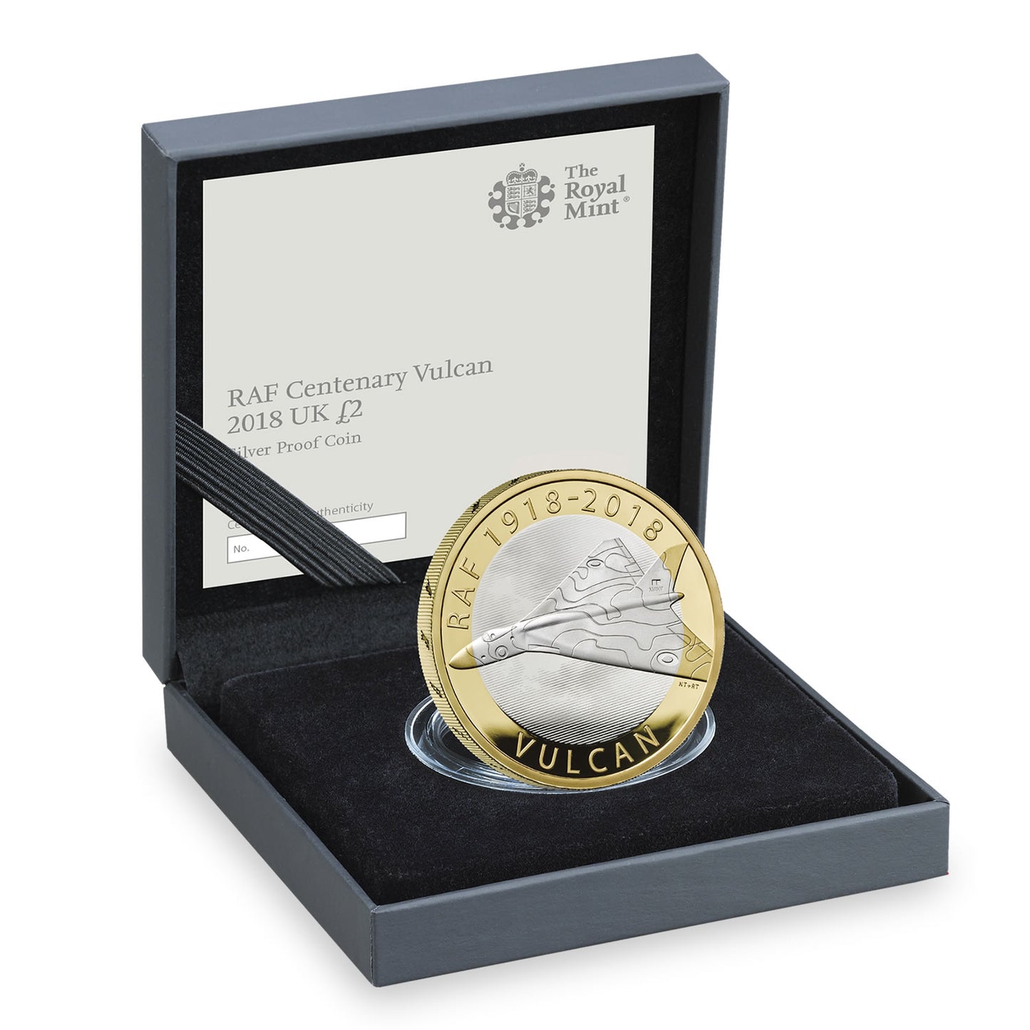 UK 2018 £2 RAF Centenary Vulcan Selectively Gold Plated Silver Proof Coin