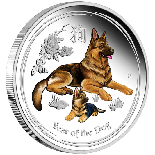 2018 $2 ANDA Perth Lunar Year of The Dog 2oz Silver Coloured Proof Coin