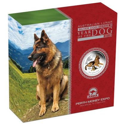 2018 $2 ANDA Perth Lunar Year of The Dog 2oz Silver Coloured Proof Coin