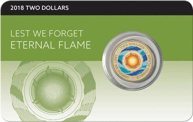 2018 $2 Lest We Forget Eternal Flame Coloured UNC Coin