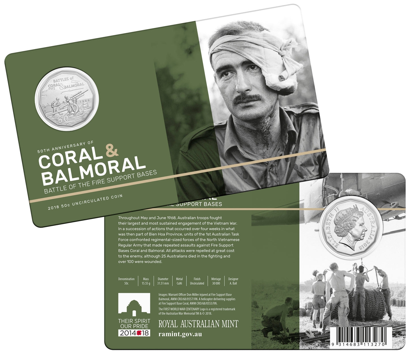 2018 50c 50th Anniversary of The Battle of Coral and Balmoral Uncirculated Coin