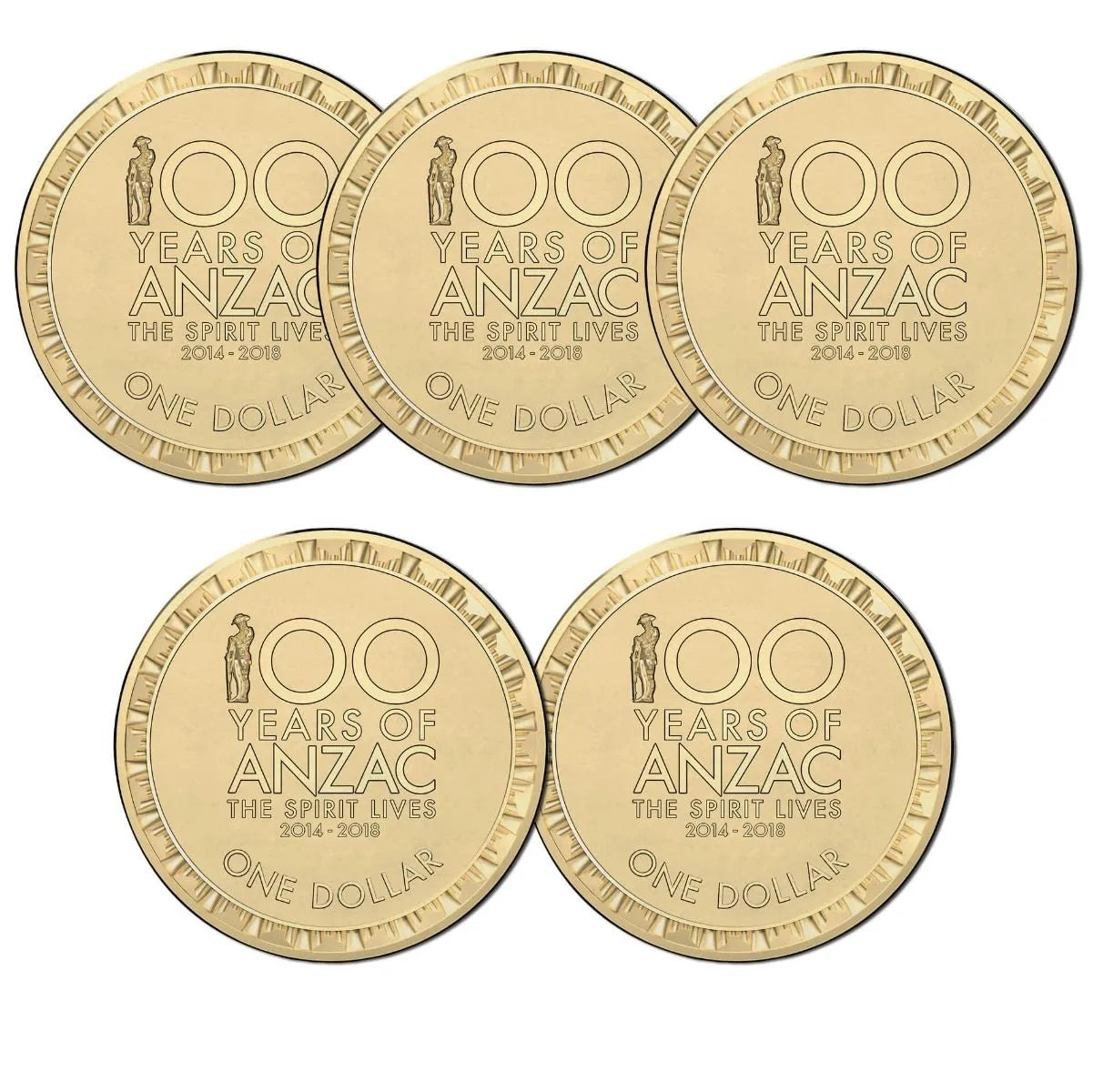 2014-18 $1 The Spirit Lives First World War Centenary 5 Coin Uncirculated Set