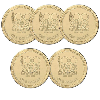 2014-18 $1 The Spirit Lives First World War Centenary 5 Coin Uncirculated Set
