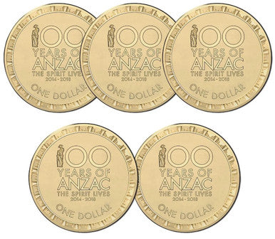 2014-18 $1 The Spirit Lives First World War Centenary 5 Coin Uncirculated Set