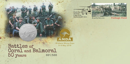 2018 50c ANDA Brisbane Battles of Coral and Balmoral 50 Years PNC