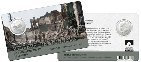 2018 50c The Battle of Villers-Bretonneux The Western Front Uncirculated Coin