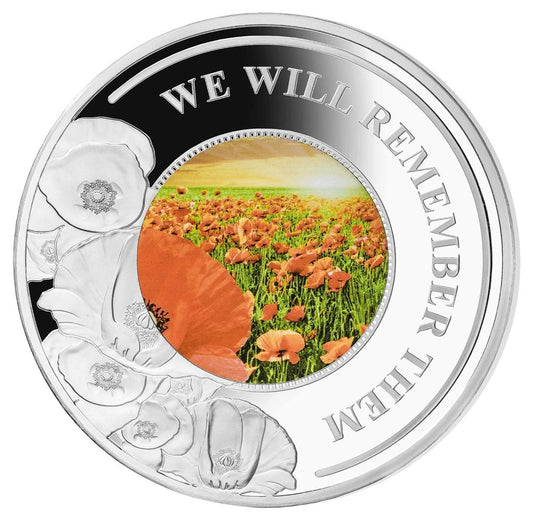 Solomon Islands 2019 $10 We Will Remember Them with Coloured Glass Inlay 5oz Silver Proof Coin