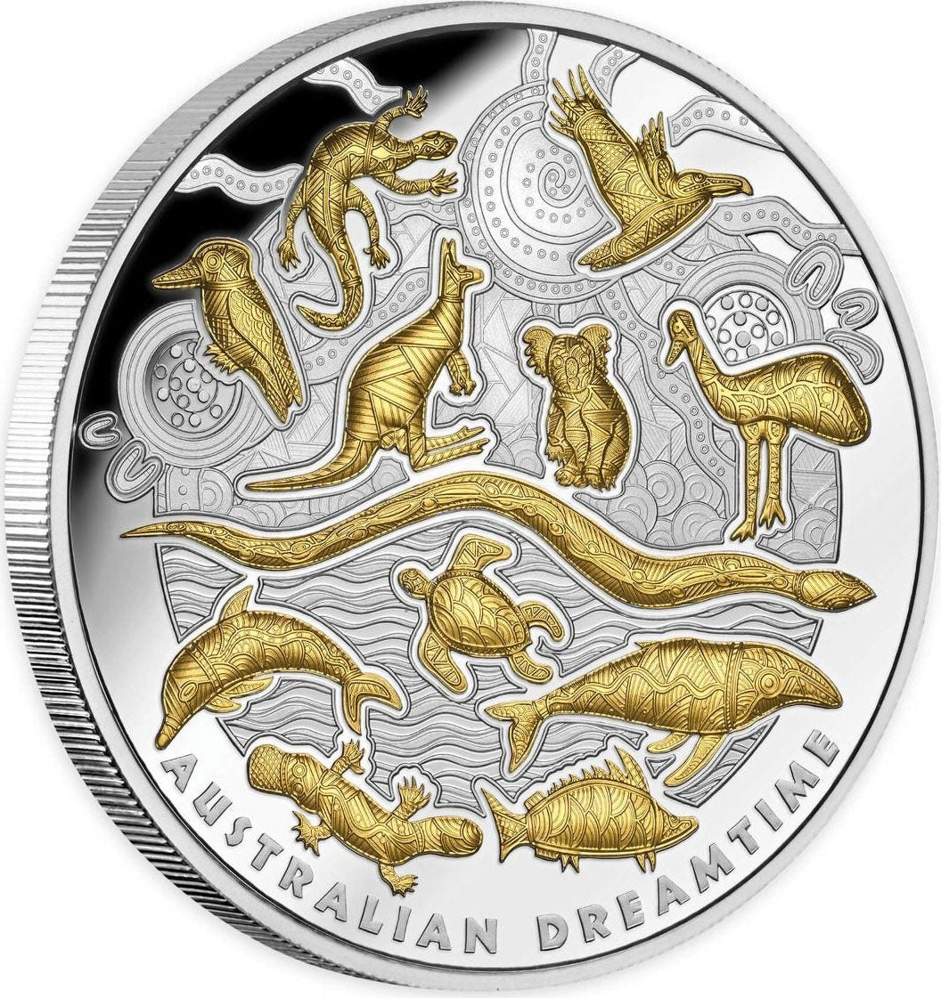 Niue 2019 $10 WMF Australian Dreamtime Selectively Gold Plated 5oz Silver Proof Coin