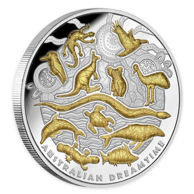 Niue 2019 $10 World Money Fair Australian Dreamtime 5oz Selectively Gold Plated Silver Proof Coin