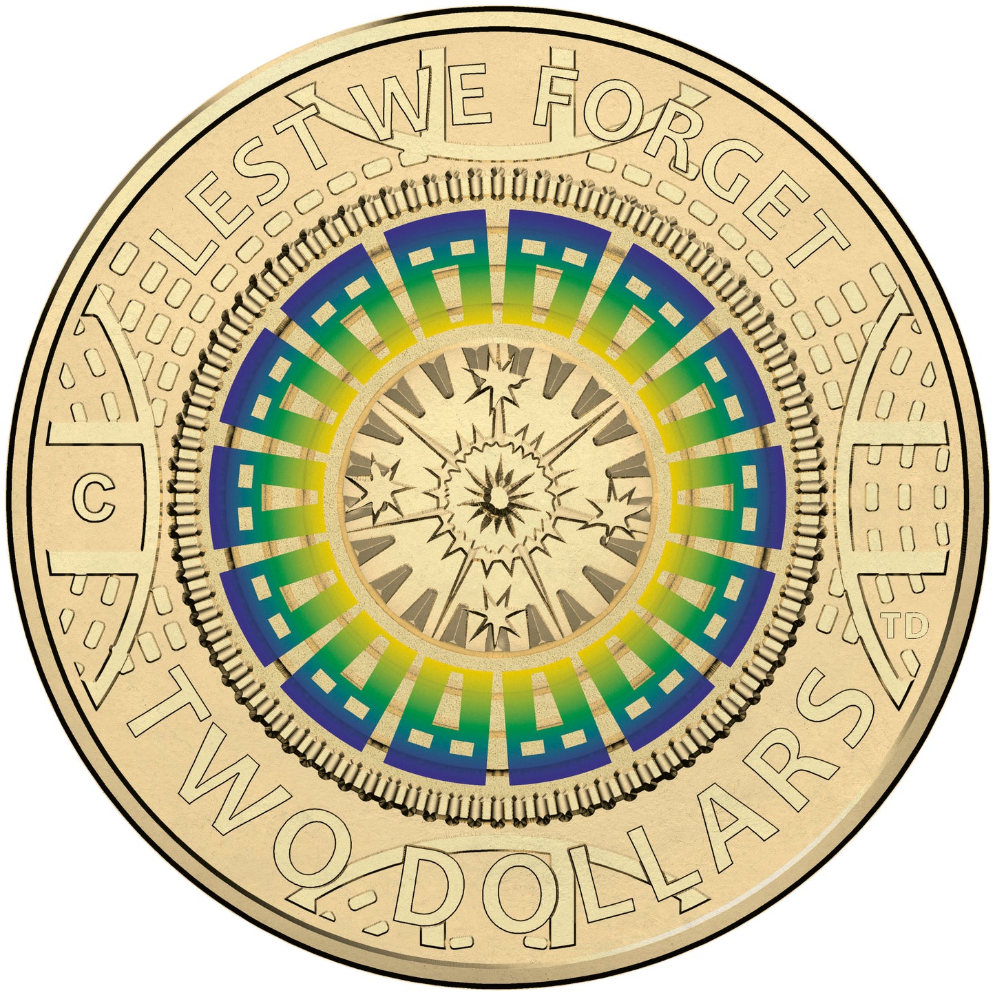 2017 $2 Lest We Forget 'C' Mintmark Coloured Uncirculated Coin