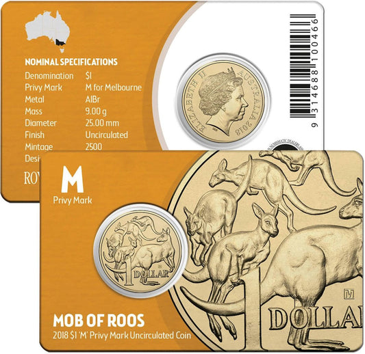 2018 $1 ANDA Melbourne Mob of Roos 'M' Privy Mark Uncirculated Coin