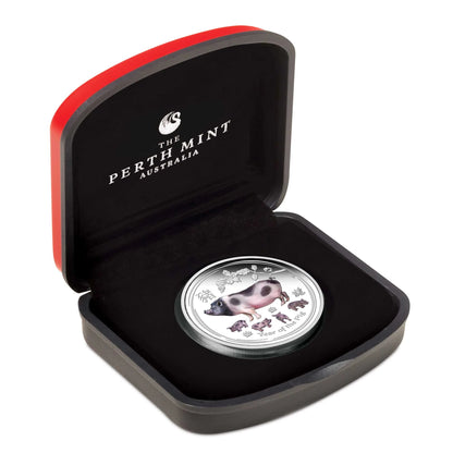 2019 $1 Lunar Year of The Pig 1oz Silver Coloured Proof Coin
